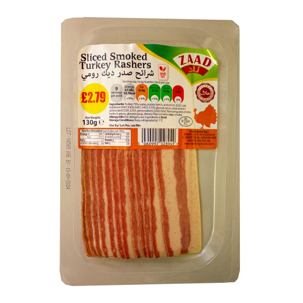 Zaad Sliced Smoked Turkey Rasher 130g @SaveCo Online Ltd